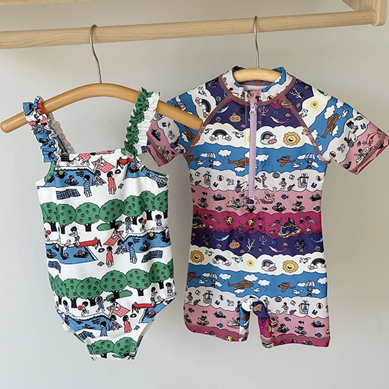 

Baby Swimming Wear Kids One Piece Swimsuit Baby Girls+Boys Swimwear Child Beach Vocation Swimming Suit Toddler Ages 2-9 Years
