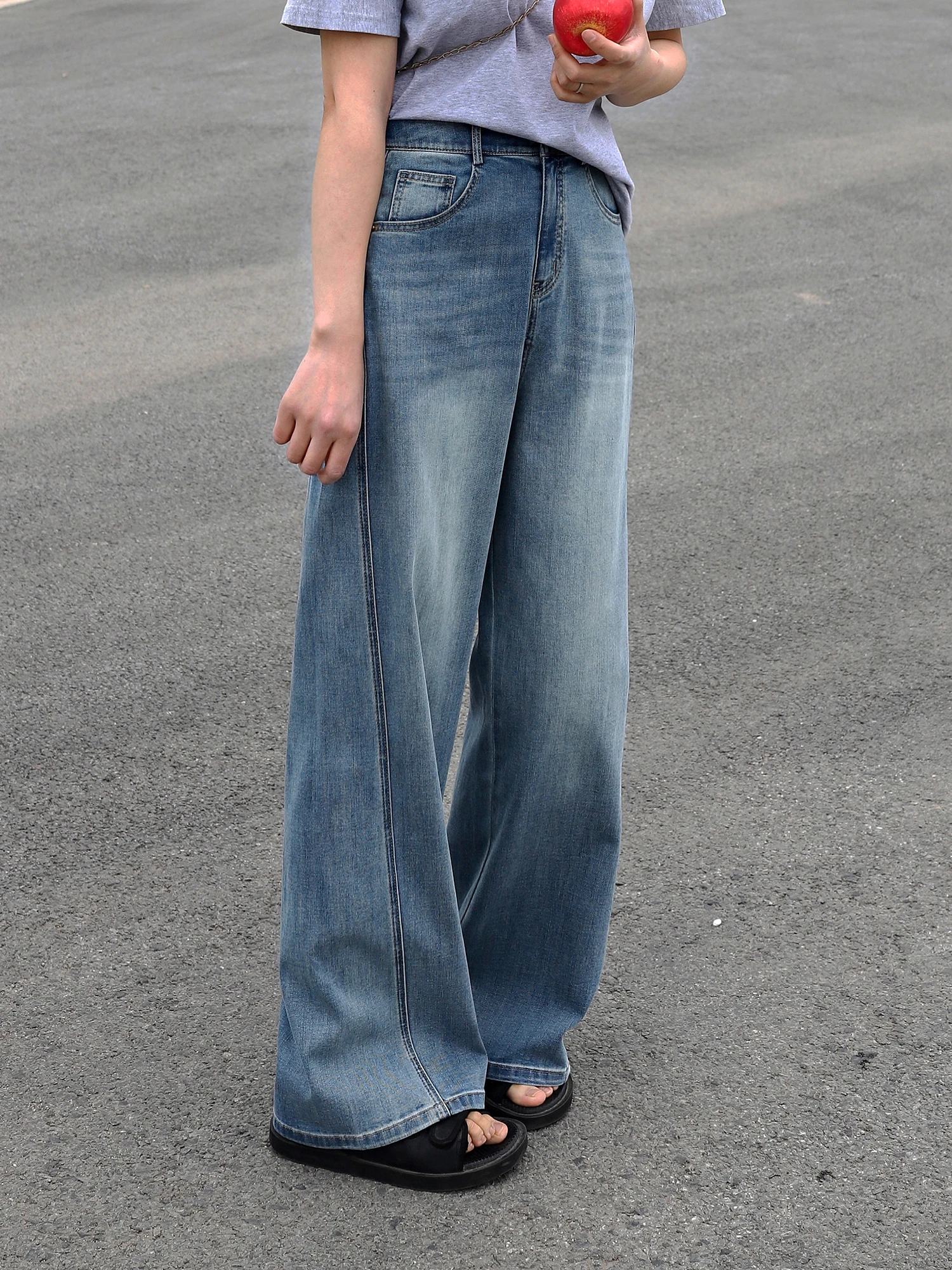 

Loose Wide Leg Straight Cut Jeans Women's Summer Comfortable Loose Lazy Trousers Slouchy Draping High Waist Cotton Denim