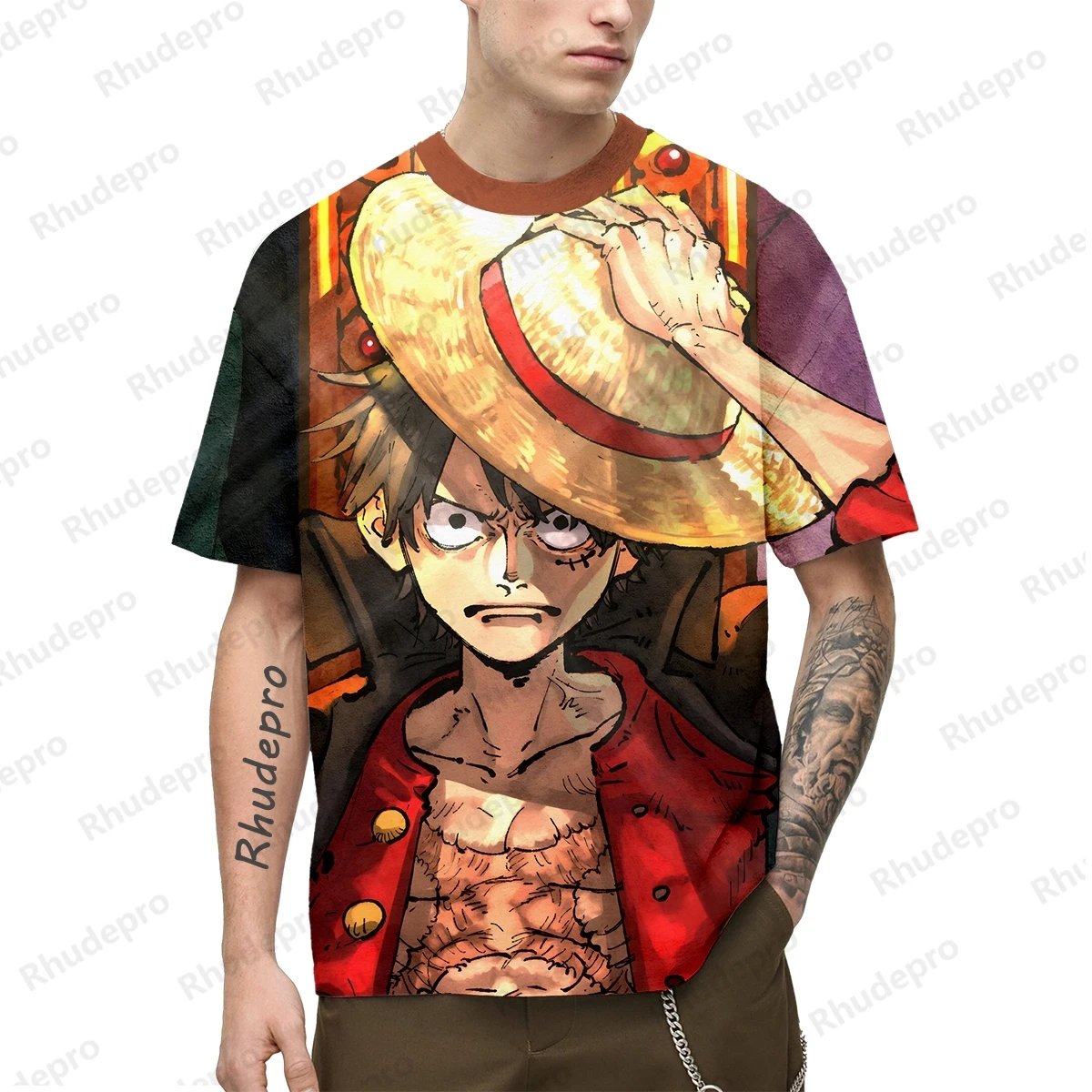 Camiseta Impressa Luffy 3D dos homens, Camisa Engraçada de Uma Peça, Camiseta Harajuku Japonesa, Roupas de Manga Curta, Tops e Camisetas