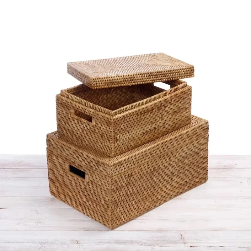 

Square and Rectangular Rattan Box with Lid Natural Woven Lidded Storage Basket Bins and Boxes