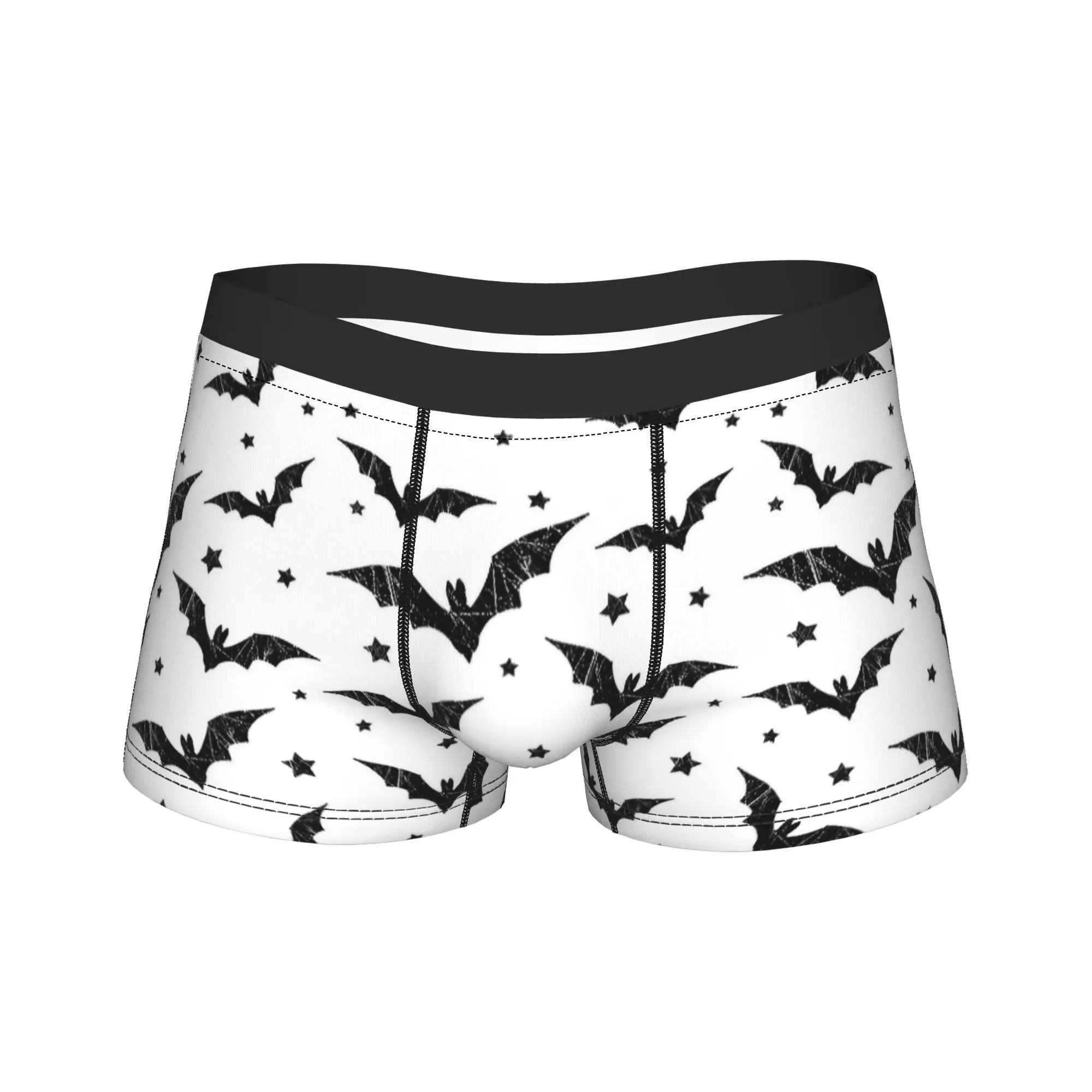 Men Gothic Bat Halloween Stars Long Underwear  Humor Boxer Briefs Shorts Panties Male Mid Waist Underpants M-XXL