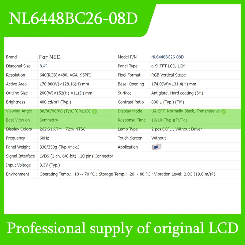 NL6448BC26-08D 8.4 Inch Industrial LCD Display Screen Panel Original For NEC Display Panel Brand New 100% Tested