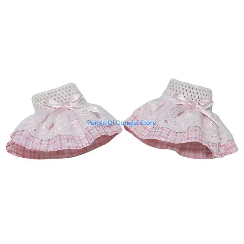 L21E Ruffle Faux Sleeves Wrist Cuffs With Lace Edging And Bowknot Decors For Women