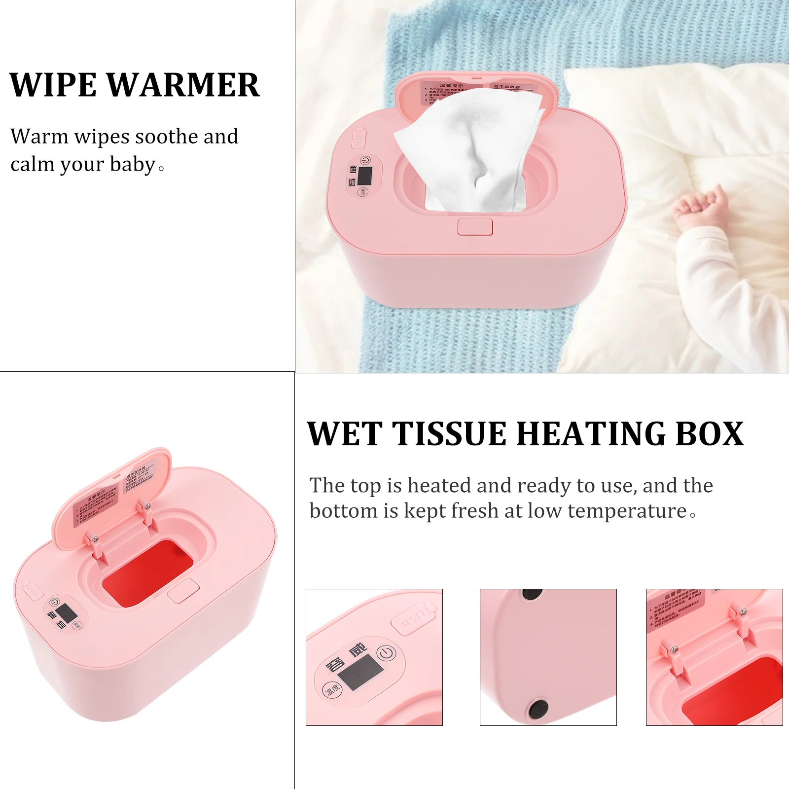 

Portable Baby Wet Wipes Dispenser Heated Wipe Warmer for Newborn ABS PP Low Power Adjustable Temperature Compatible Any Brand