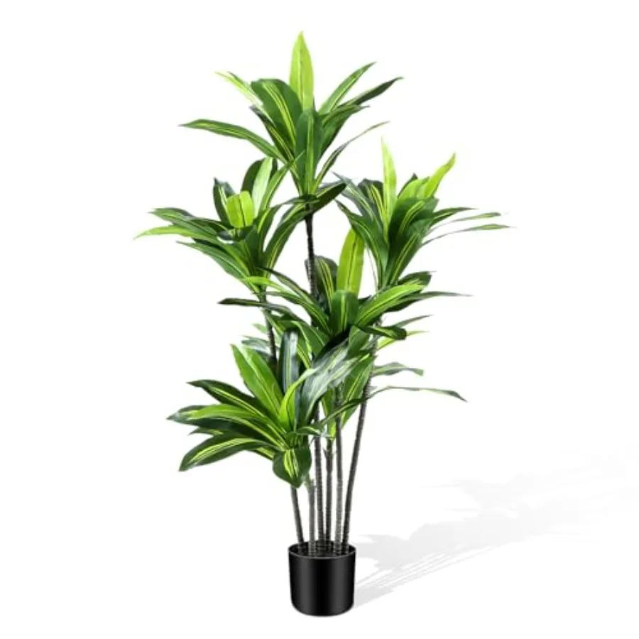 

Dracaena Artificial Plant Indoor 4Feet - Large Tropical Fake Tree with Lifelike Leaves - Tall Faux Floor Plant in Pot - Artific