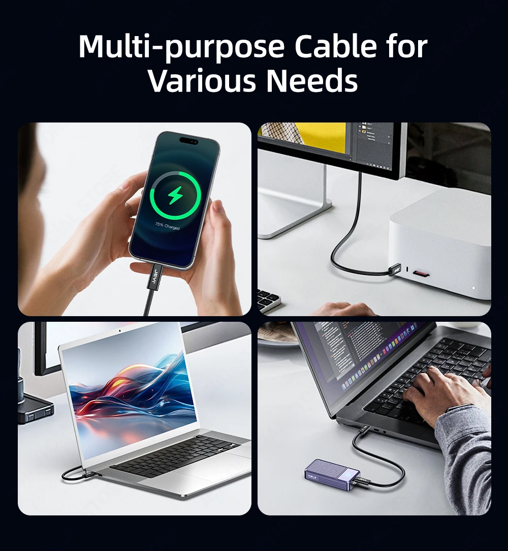 JEYI TB 5-Kabel, 80 Gbit/s, 120 Gbit/s Bandbreite – 16K/8K-Video, 240 W PD-Schnellladung, geflochtenes Nylon – Detail 9