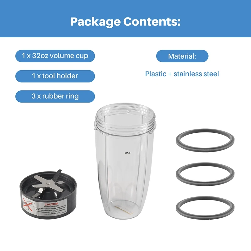 Replacement Parts 32 Oz Cup And Blade And Seal Ring Rubber Gaskets Replacement, Compatible For Nutribullet-[LUCK 9]
