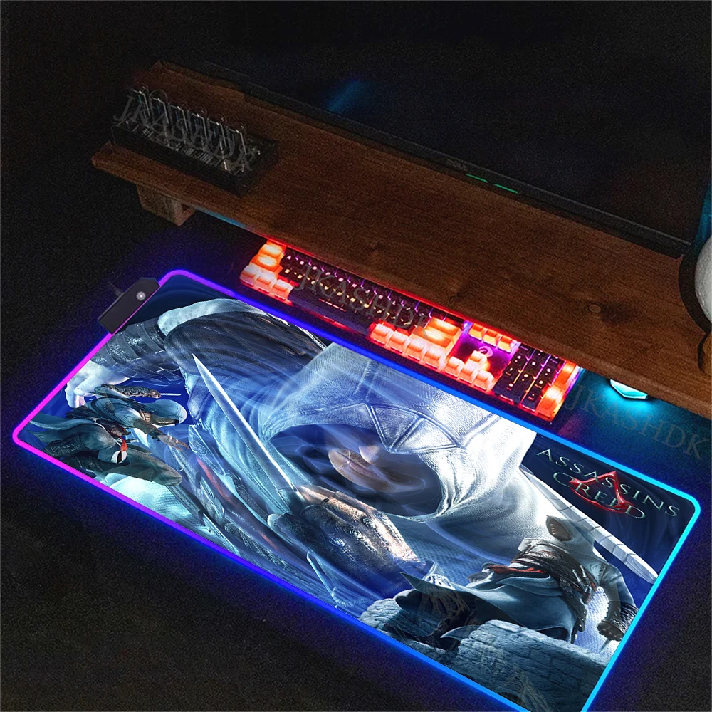Assassins-s Creed RGB Mouse Pad E-sports players LED Keyboard Colorful Desk Mat Natural Rubber Anti slip Mousepad Cool Deskmat