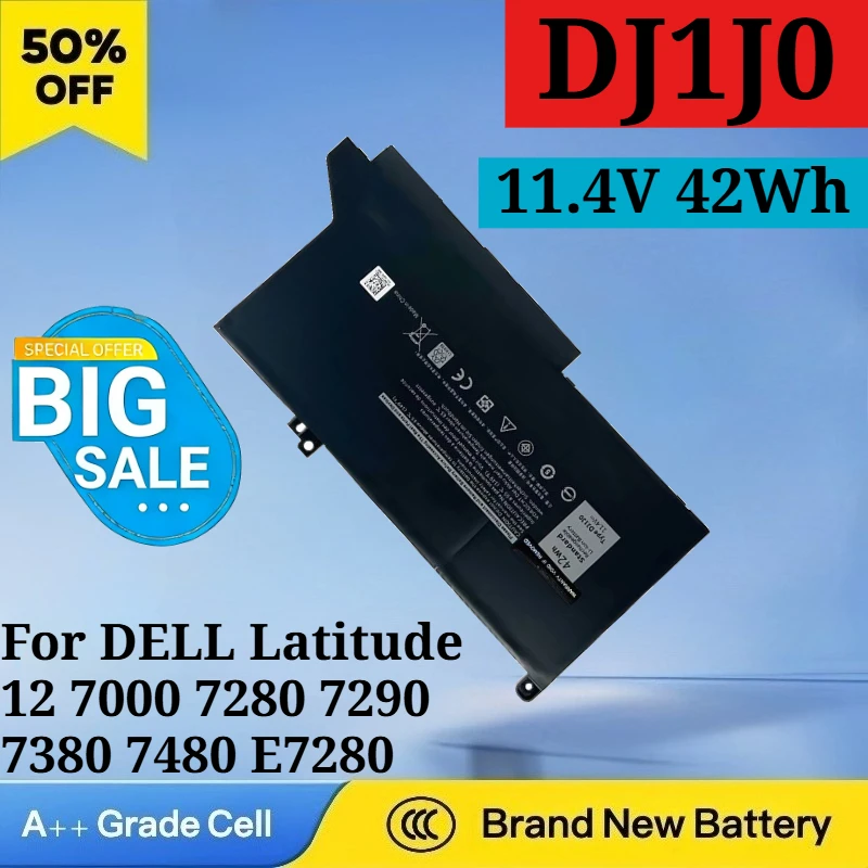 

Новый аккумулятор для ноутбука DJ1J0 11,4 В 42 Втч F3YGT 7,6 В 60 Втч для DELL Latitude 12 7000 7280 7290 7380 7480 E7280 Series PGFX4 ONFOH