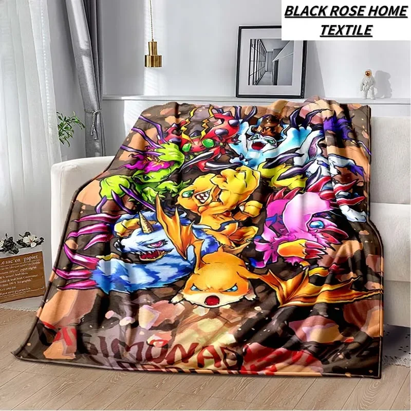 Manta de felpa con estampado de Anime Digimon Adventure para sala de estar, sofá, manta para dormir, Camping, Picnic, Sábana suave portátil