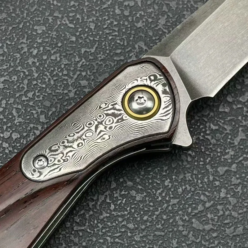 High hardness outdoor folding knife, handmade carved leather case, portable pocket folding knife, camping fishing knife