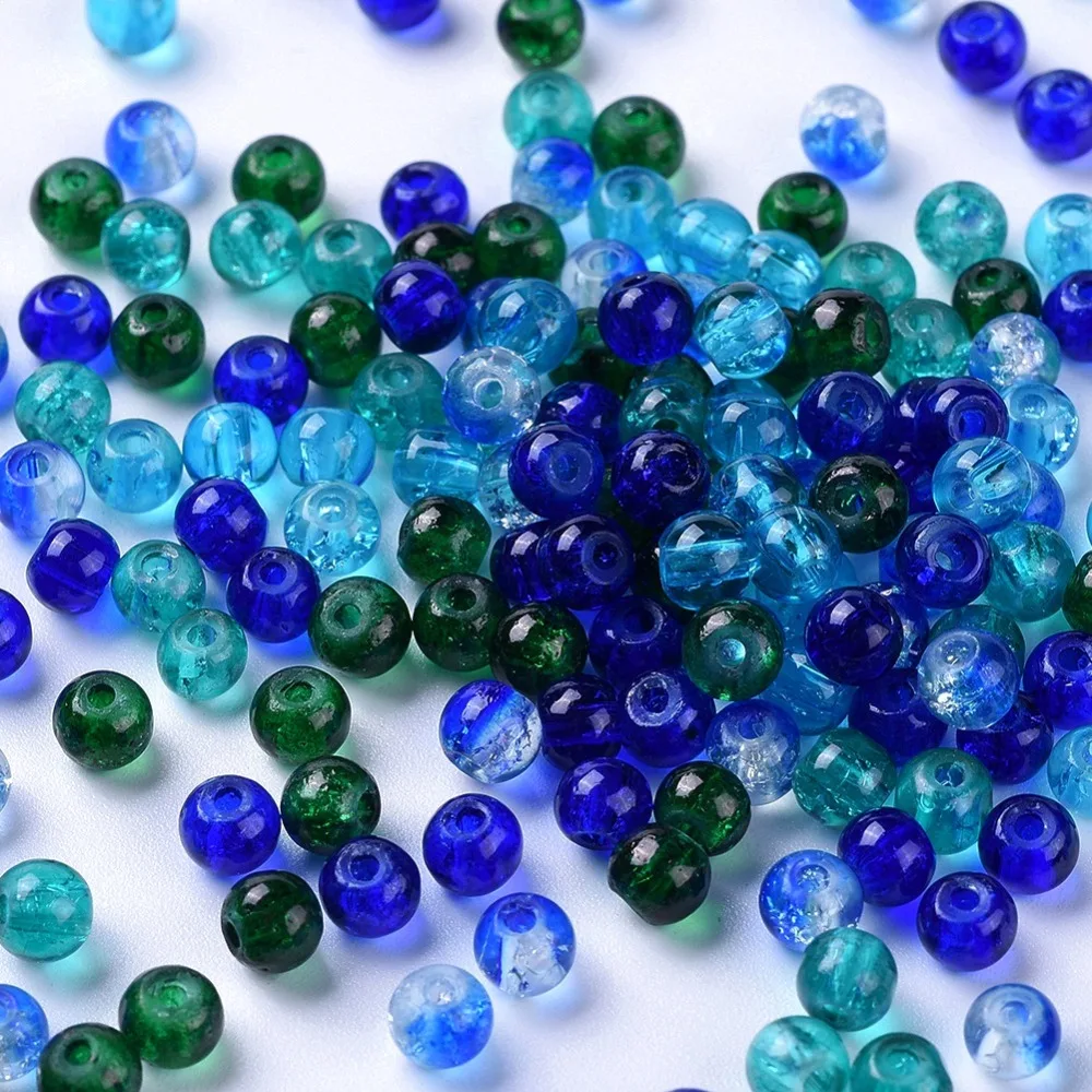 400pcs Baking Painted Crackle Glass Beads Ocean Mix Round Mixed Color 4~4.5x4mm Hole: 1mm about 400pcs/bag