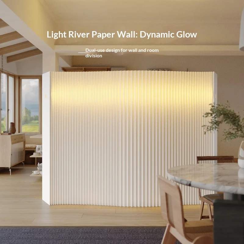 Luminous Paper Wood Wall Screen Soft Partition For Living Room Office Porch-Modern Simplicity Folding Mobile Background Wall