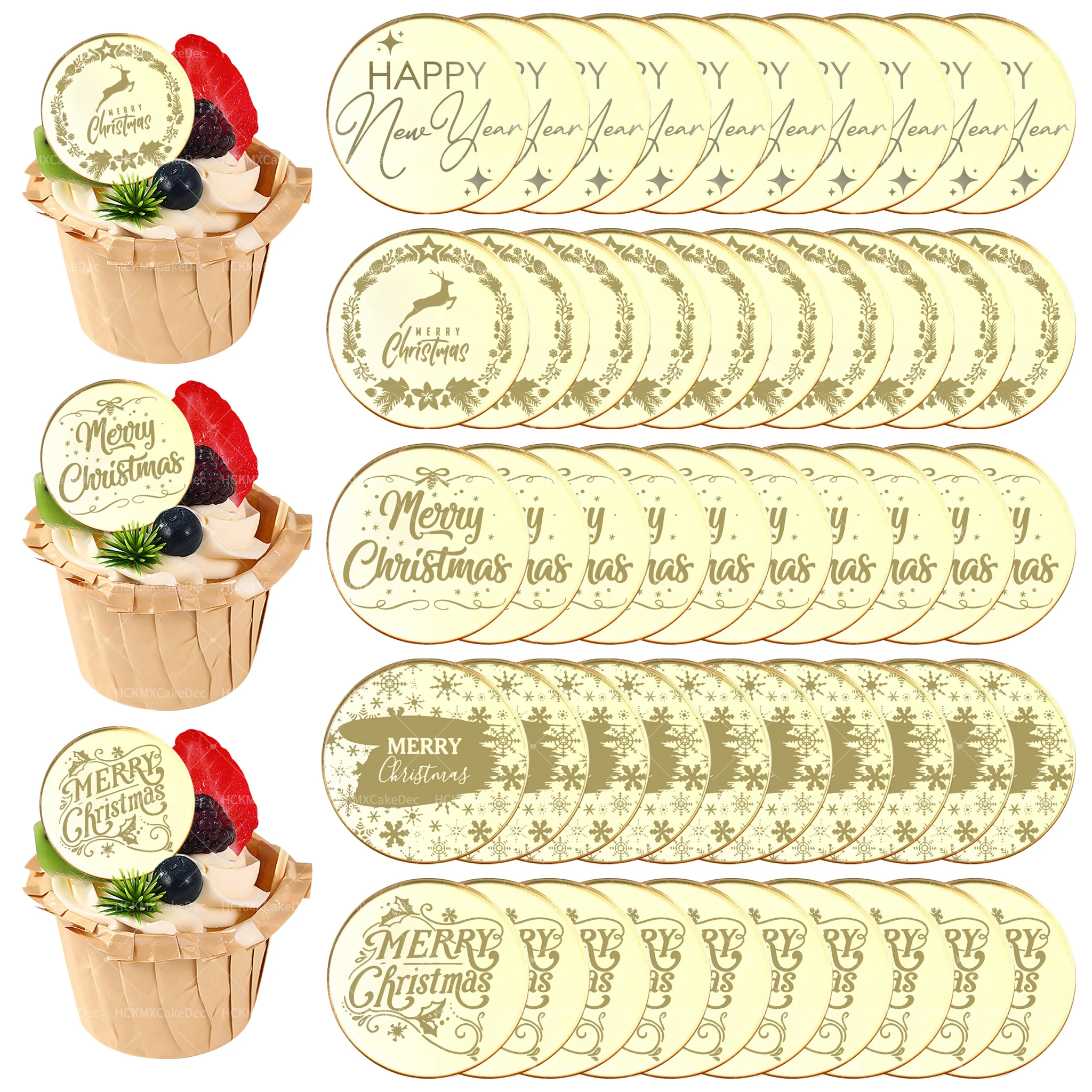 10 Stück goldener Acryl-Cupcake-Topper für frohe Weihnachten, für Weihnachten, Neujahr, Mottoparty, DIY, Dessert, Backen, Kuchendekoration