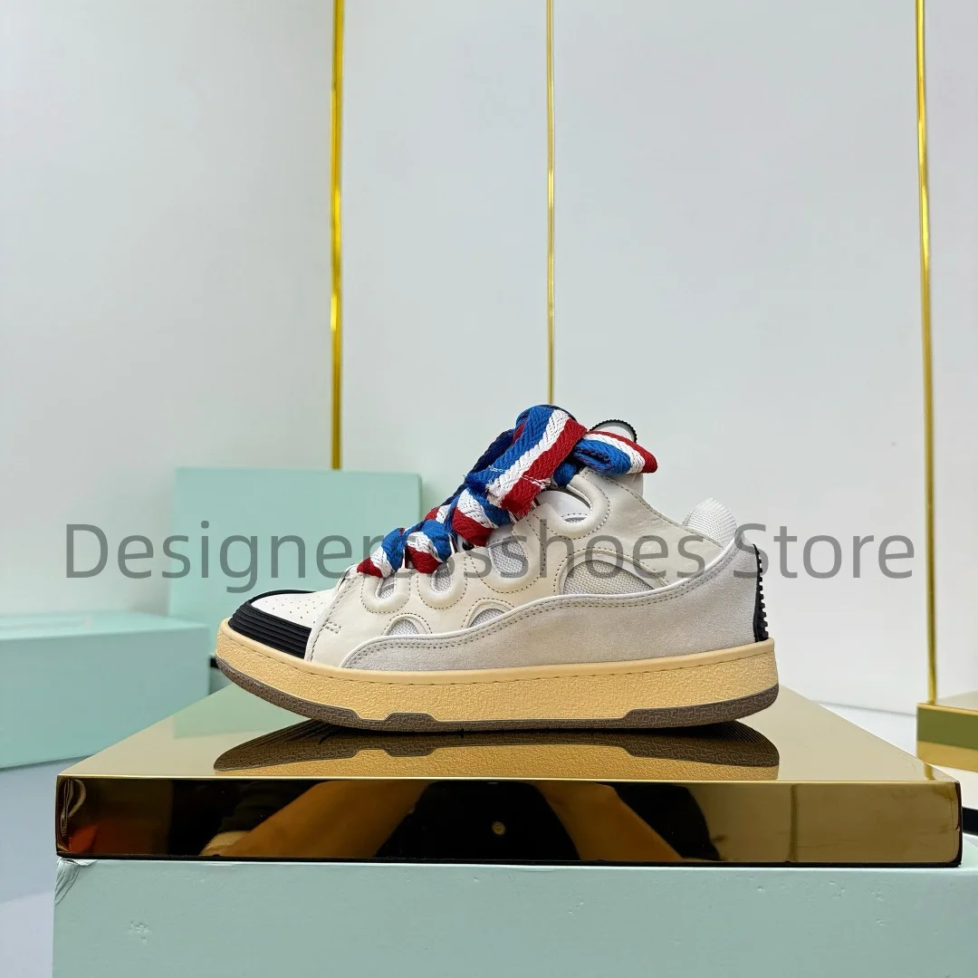 Couple Bread Sneakers Cow Leather Upper Breath Lining Latex Insole Mold Outsole Gift Box Size 35-42 Multi Colors