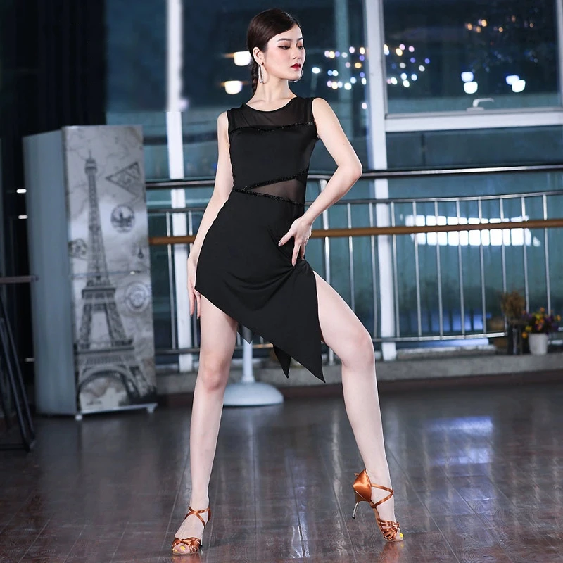 Sleeveless Long Dresses for Women Dress Line Dance Skirt Women Black Sexy Transparent Latin Dance Suit Wear Clothing Top Stage