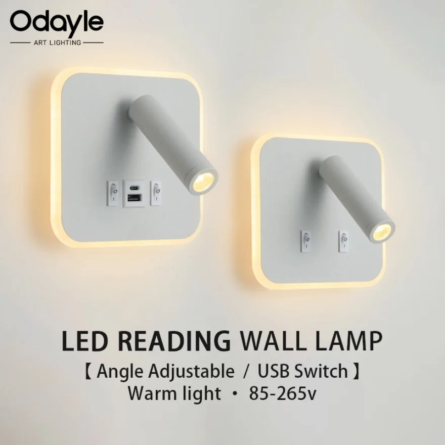 

Светодиодный настенный светильник с поворотным механизмом, лампа для чтения с выключателем, подсветкой и портом USB Type-C, настенный прожектор для отелей, спален, прикроватных зон и кабинетов