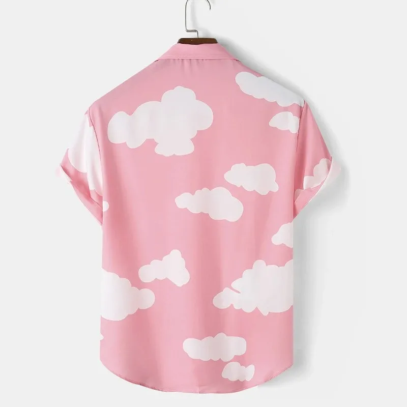 Summer Men Lucky Cloud Printed Shirts Short Sleeve Lapel Fashion Cadigan Premium Quality Brazilian Beaches Holiday Blouse S-3XL