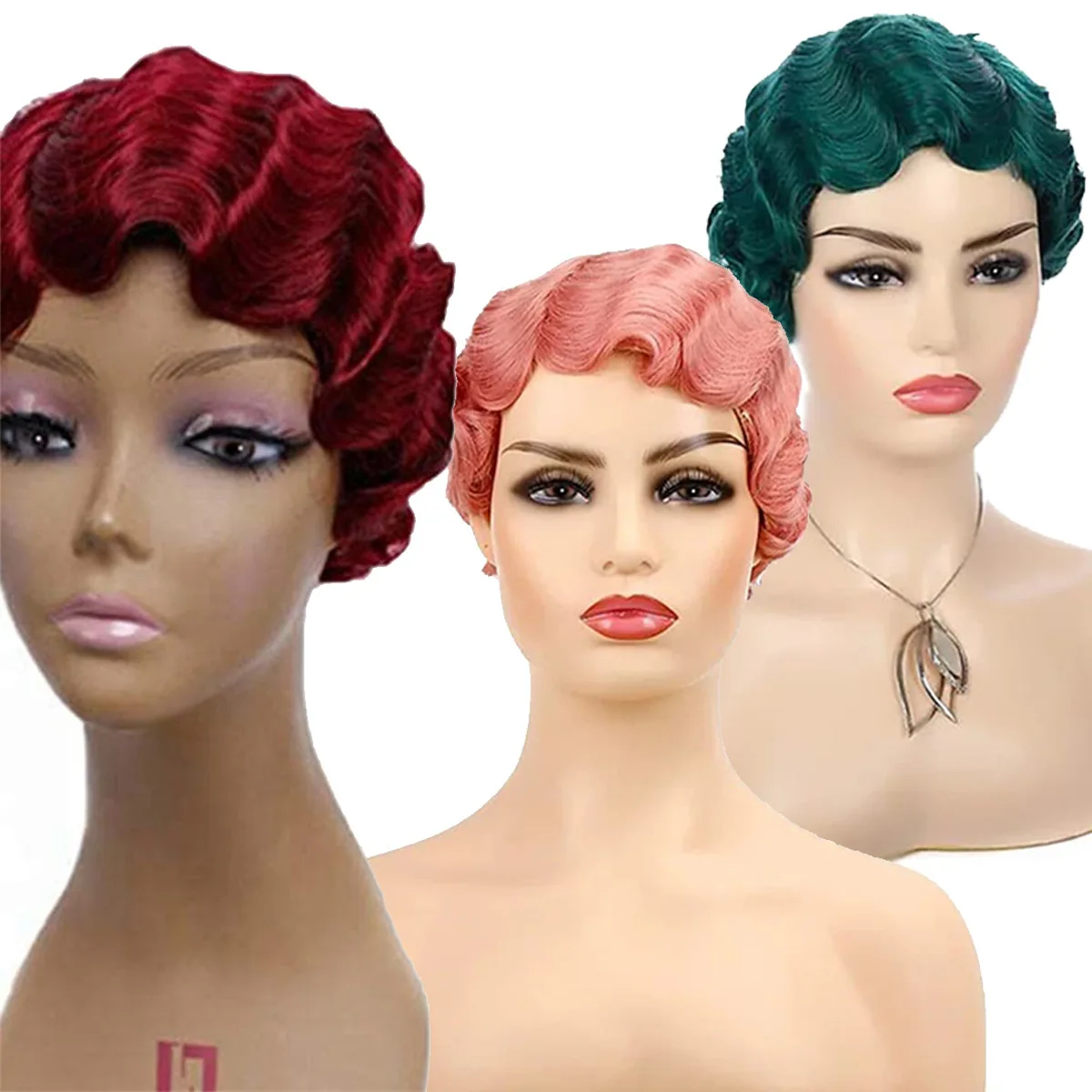 European and American wig women's short curly hair water ripple human hair wig head cover Human Hair Wigs-Synthetic fiber wig