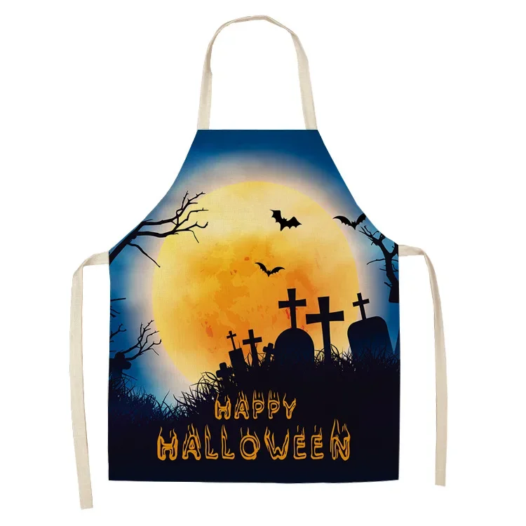 Pumpkin Witch Horror Happy Halloween Kitchen Aprons for Woman Man Home Cooking Baking Shop Cleaning Cotton Linen Apron