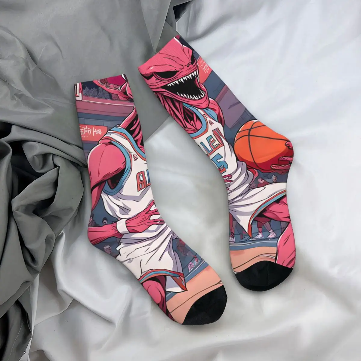 Sports Men's Socks Vintage Harajuku A-Alien Basketball Street Style Novelty Pattern Crew Sock