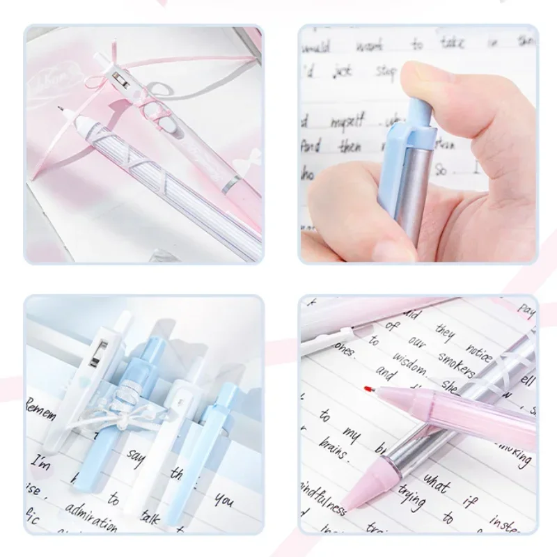 4Pcs INS Aesthetic Pink Ballet Ribbon Series Gel Pen 0.5mm Black Ink Cute Student Exam Notes Writing Pen Kawaii Girls Stationery