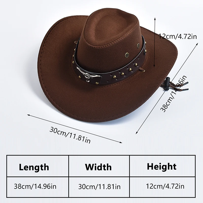 Artificial Suede Western Cowboy Hats Vintage Big-edge Gentleman Cowgirl Jazz Hat Holidays Party Cosplay Hat