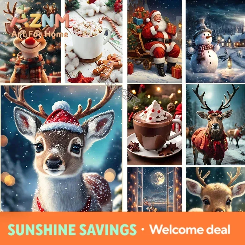 Christmas Wall Decor Art Canvas Painting Festive Christmas Reindeer Santa Gifts Snowman Posters Canvas Print Art for Home Dec