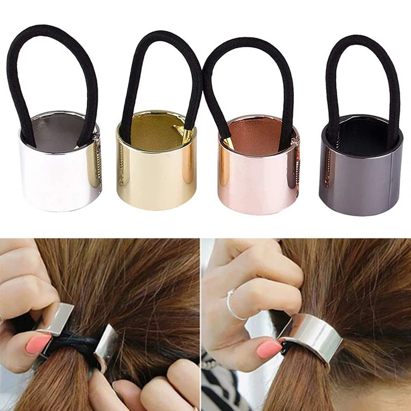 12 Colors Metal Chic Hair Clip Woman Girls Plastic Elastic Ponytail Holder Hair Cuff Wrap Tie Band Ring Rope Hair Accessories