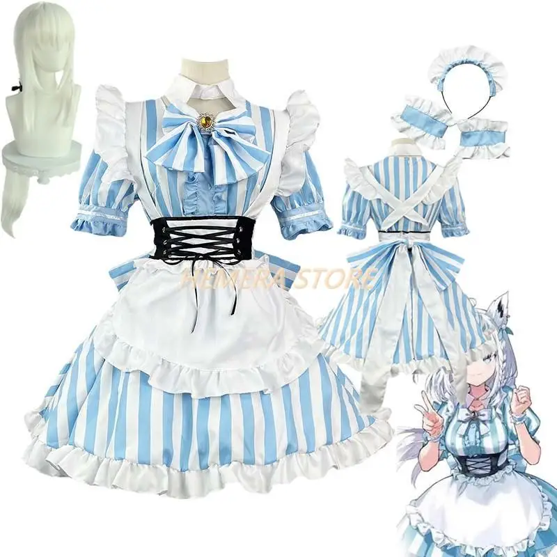 Costume de Cosplay du Jeu Azur Lane Shirakami Fubuki, Robe Tablier, Uniforme de Carnaval d'Halloween pour Femme