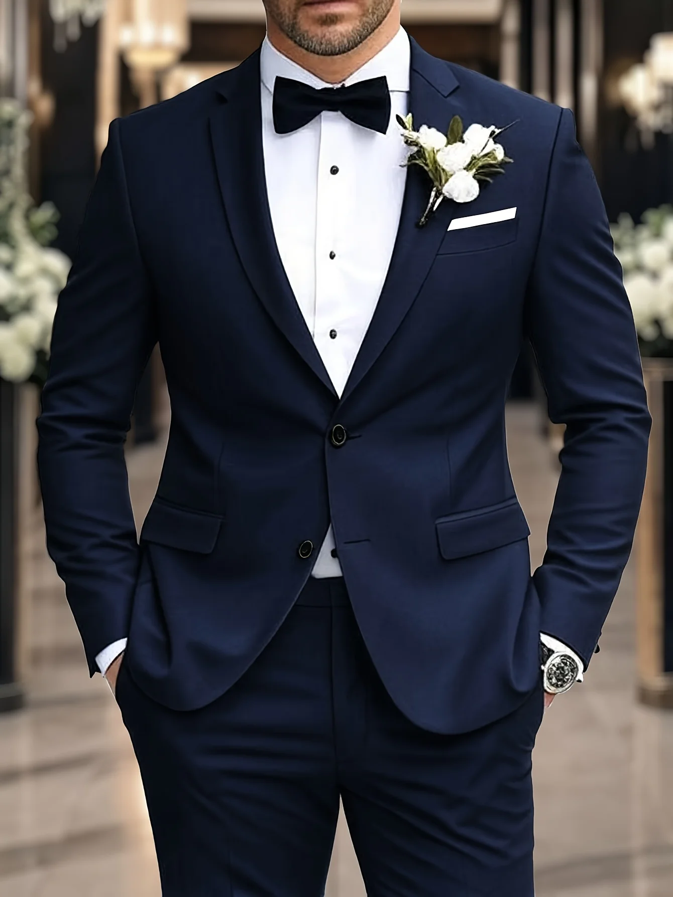 

[Business Suit]Men's 2pcs Formal Suit Set - Tailored Jacket & Trousers for Wedding Party & Business Gatherings