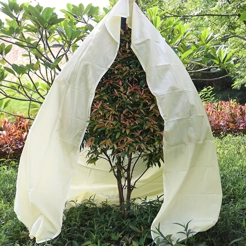 3-Pack Beige Plant Frost Protection Covers,Zipper Drawstring Winter Warming Shields for Greenery and Vegetables - Durable Garden