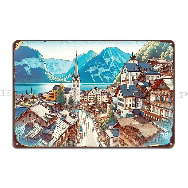 Splendor Of Hallstatt Metal Signs Mural Character Cinema Create Club Tin Sign Poster