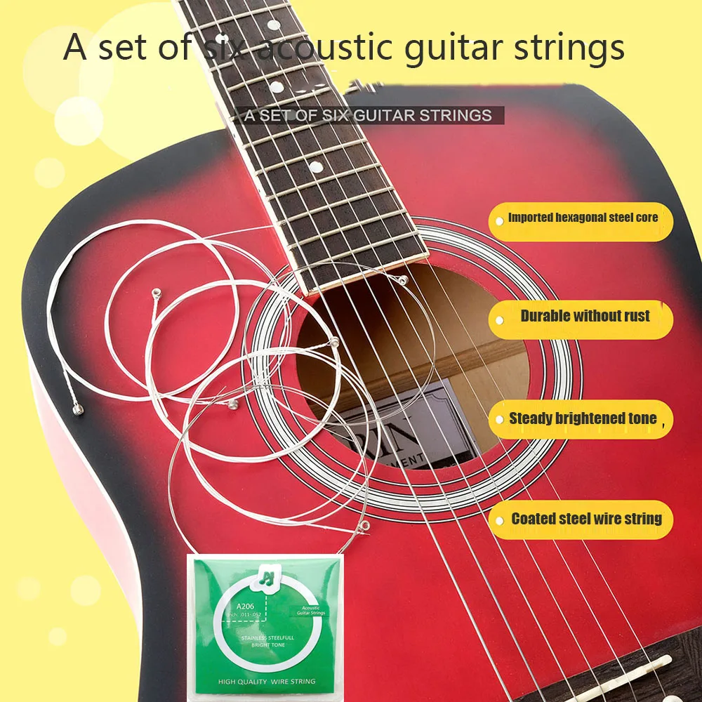 

6 Packs Acoustic Guitar Strings Hexagon Steel Core Coated Steel Light Strings Acoustic Guitar Replacement Parts