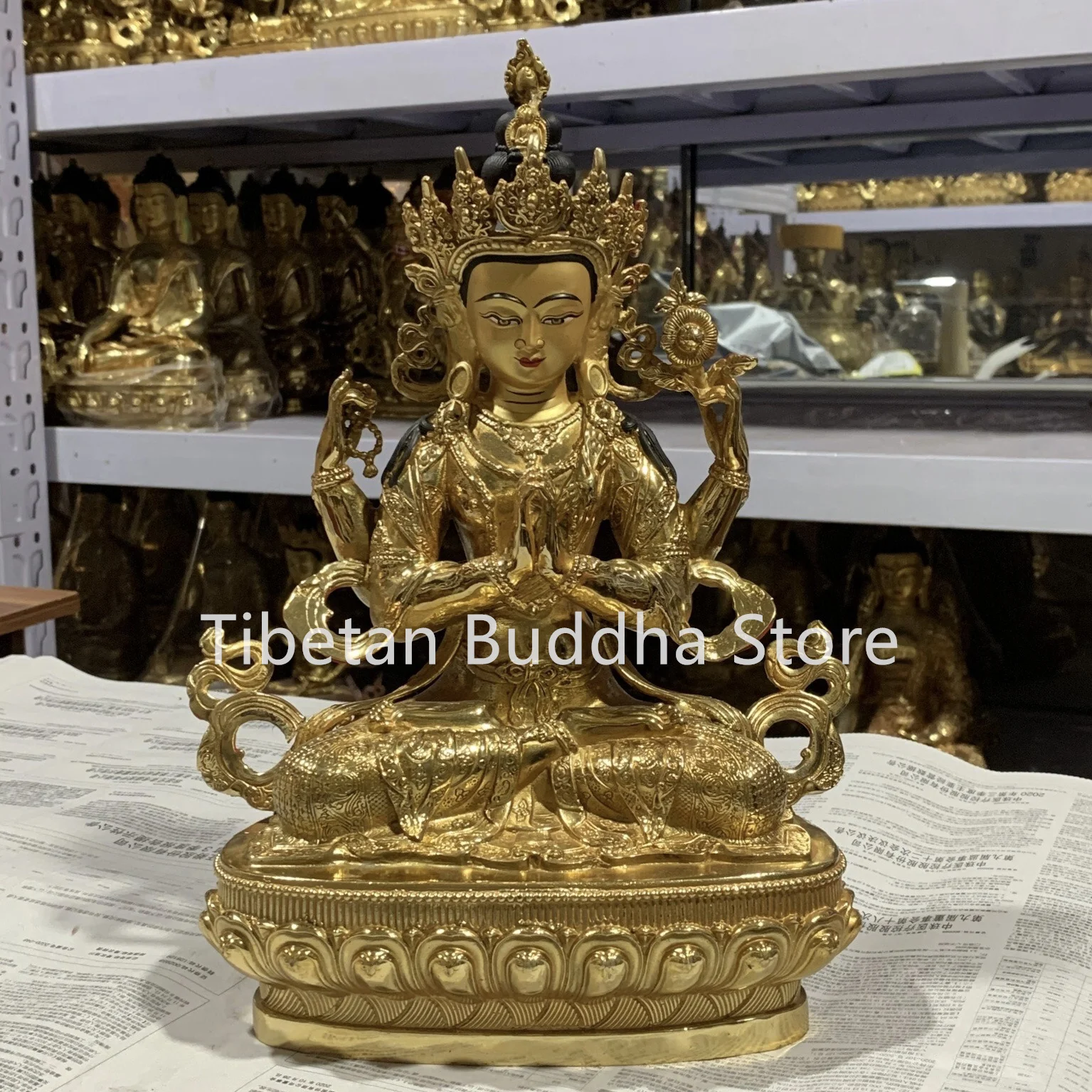 

Boutique Tibetan Four Armed Avalokitesvara Buddha Statue, Nepalese Buddha Equipment Exquisite Avalokitesvara Bodhisattva Statue