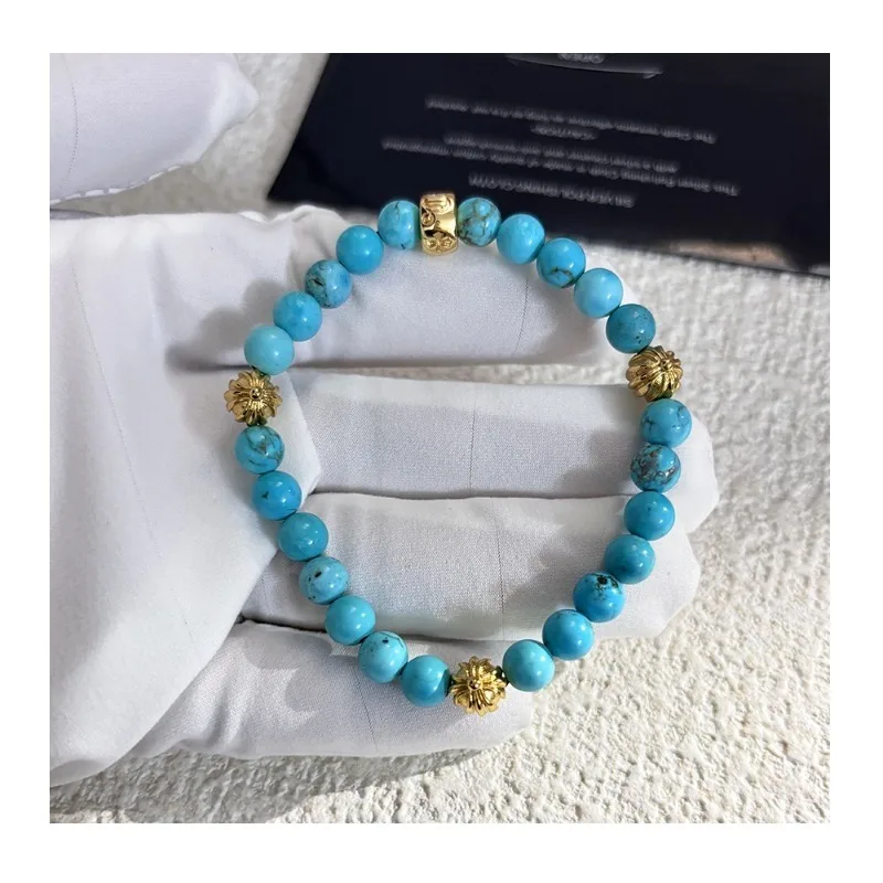 

Tide Brand New High-value White Crystal Turquoise Gold-plated Accessories Anchor Cross Flower Personalized Fashion Handmade Brac