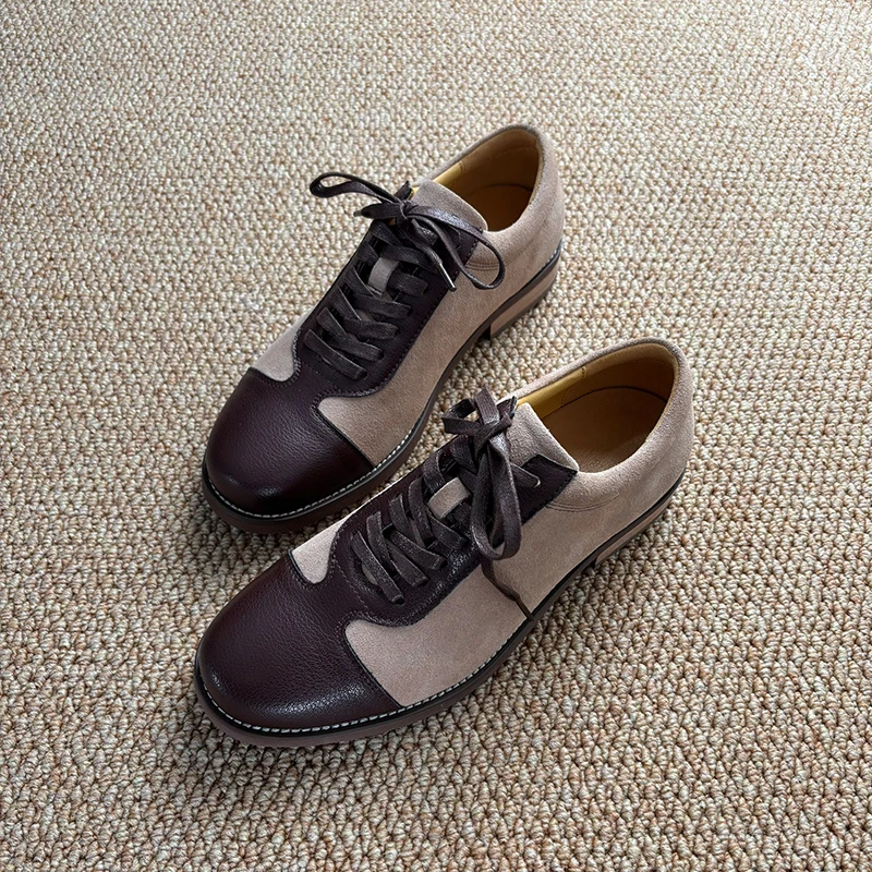 

British Style Men's Casual Leather Shoes Lace-Up Bowling Business Formal Work Shoes Lightweight round Toe Color