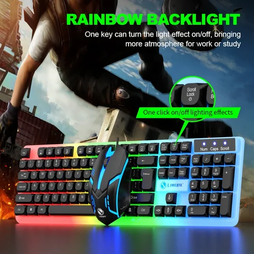 Imagen 2 del producto NG GTX350 Teclado para juegos Combos de ratón Computadora portátil Retroiluminación Gamer Kit LED Teclado USB con cable GTX350 Set-Negro