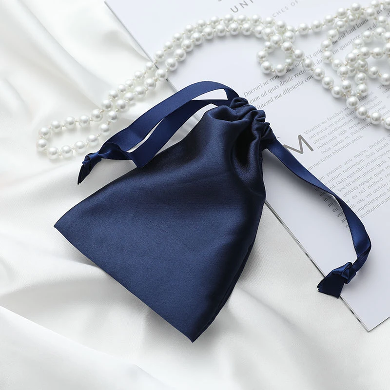 Custom Logo Silk Satin Drawstring Bag Silk Cloth Bags For Packaging Wig/Makeup/Eyelash/Perfume/Cloth Jewelry Packaging Bag 50pcs