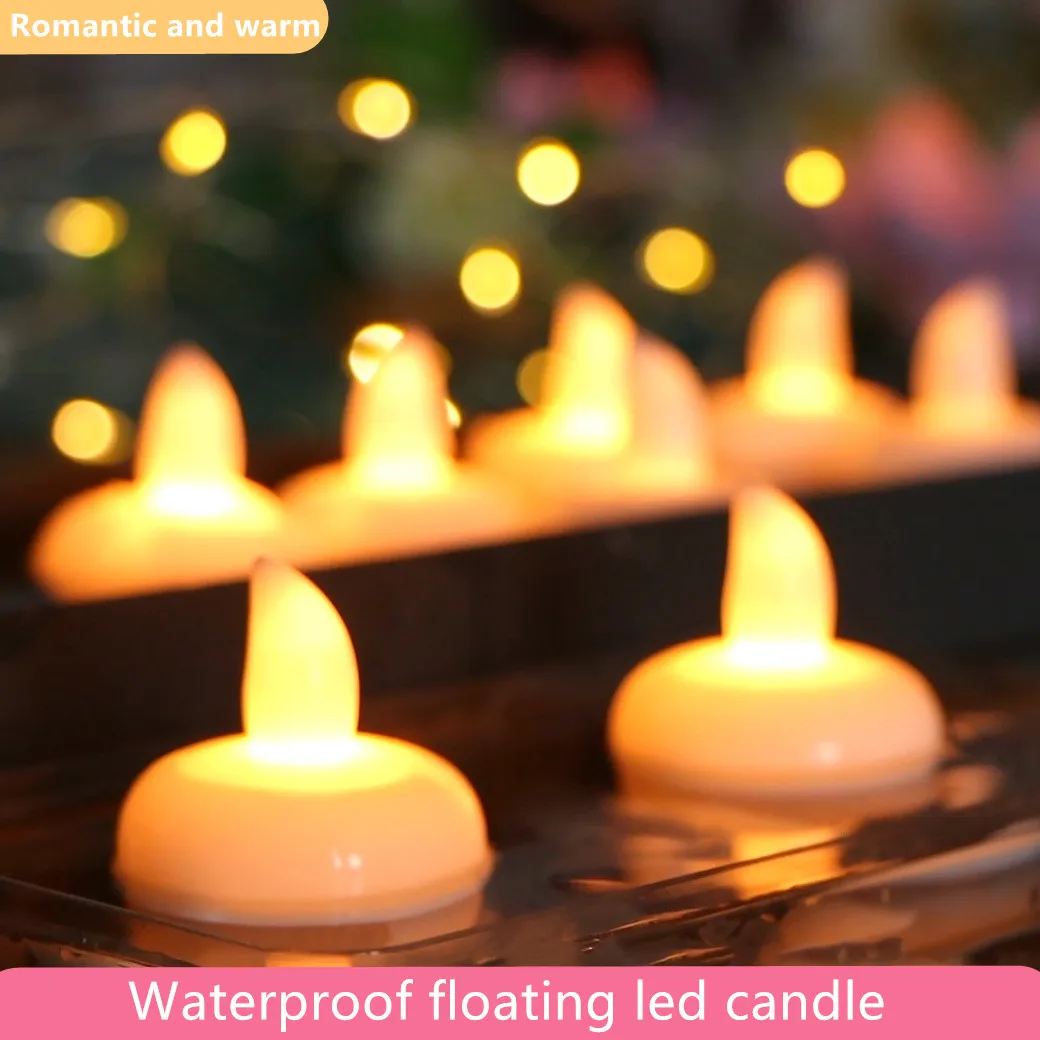 12Pcs Flickering Flameless LED Candles Light Lamp Waterproof Floating On Water LED Tea Light Battery Operated For Pool Bathtub