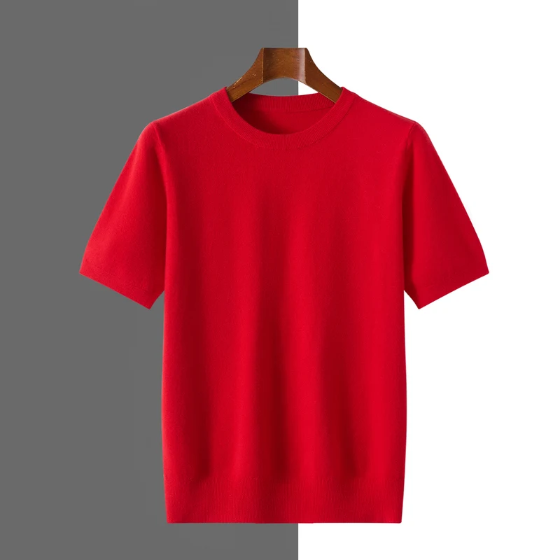 2026 Spring/Summer New Round Neck Short Sleeve Men's Wool Knitted T-shirt Loose Large Sweater Casual Outerwear Solid Color Tops image 6