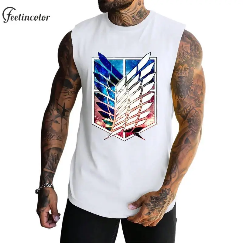 

Japanese Anime Men Tank Tops Scouting Legion Clothes Shingeki No Kyojin Attack On Titan Giant Women Sleeveless Loose T-Shirt