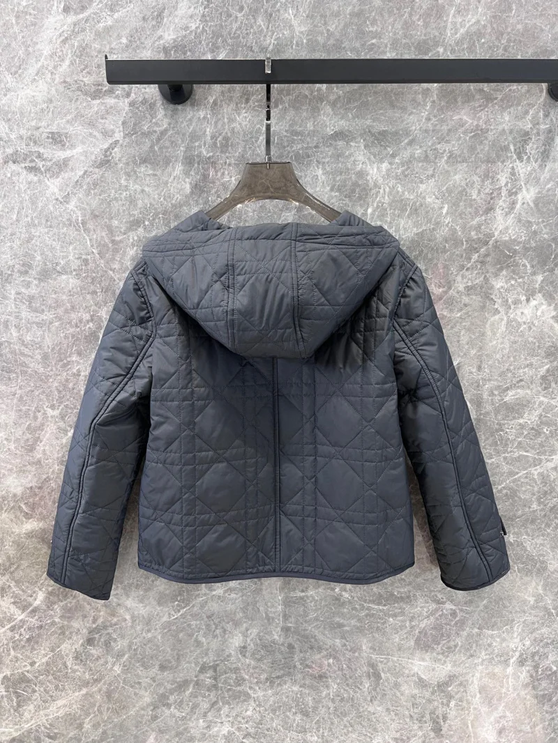 2024 New Hooded Zipper Cotton Jacket Imported Bright Nylon Material Cotton Plaid Jacket Lightweight Warm Top