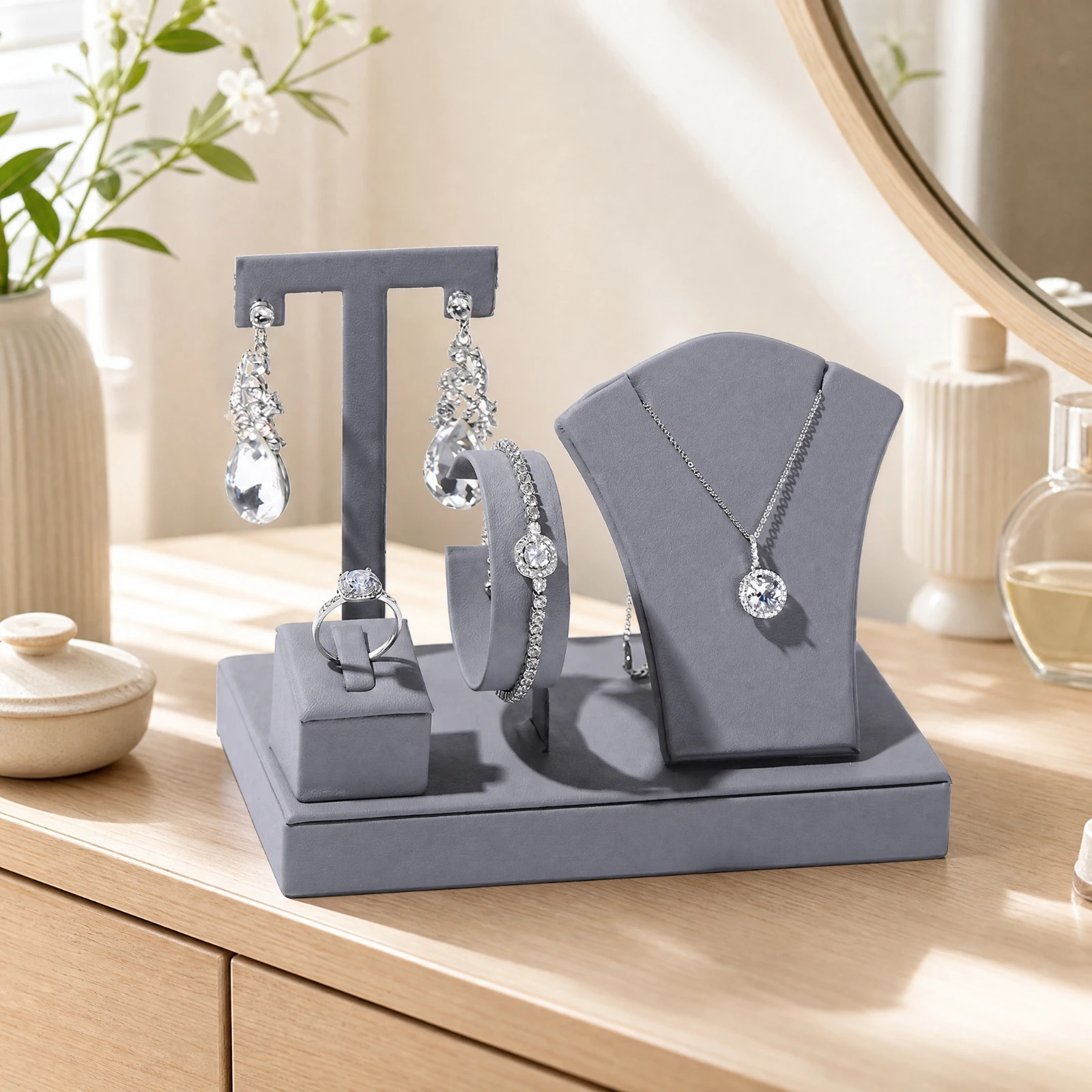 Fourall-in-One Jewelry Display Stand Stable Base Jewelry Stand with Necklace Bust Necklace Display Bust Versatile Elegant