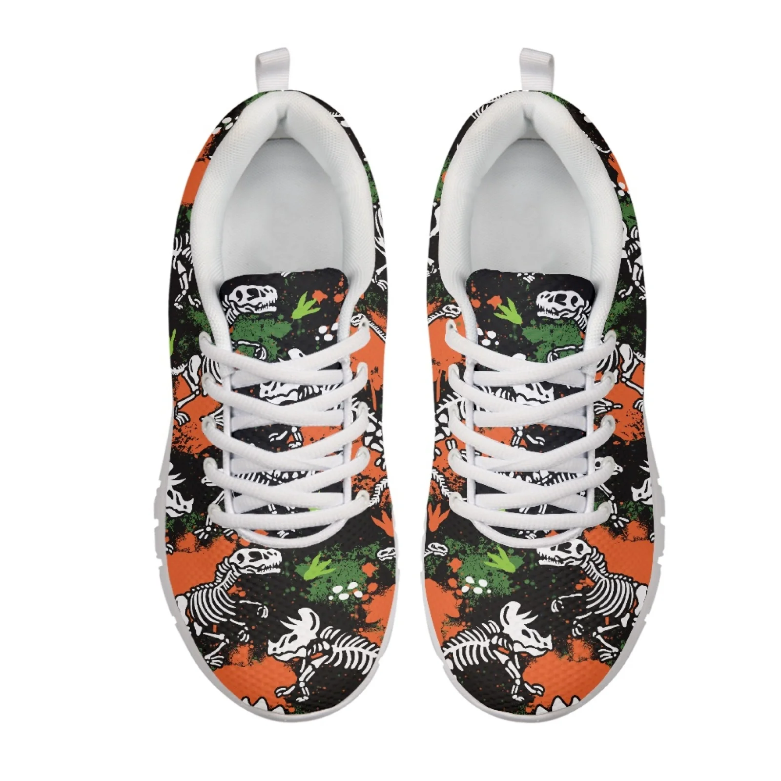 Coloranimal Dinosaur Skeleton Art Sports Shoe Running Sneakers for Women Lace Up Sports Tennis Shoes
