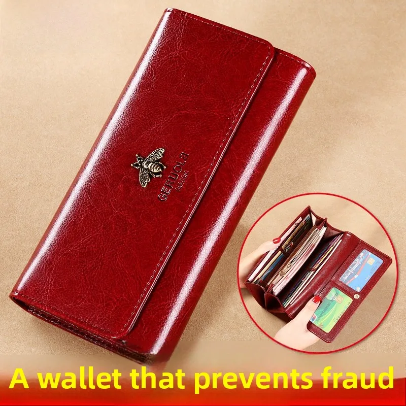 

Длинный кошелек из натуральной кожи для женщин, сумка с несколькими держателями для карт, простая универсальная сумка для мобильного телефона, сумка с зажимом для денег