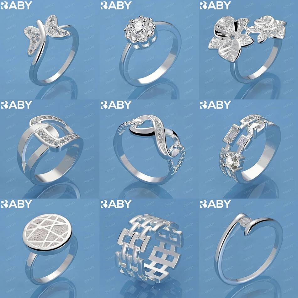 

URBABY 925 Sterling Silver Size 7-10 Geometric Ring For Women Men Grace Jewelry Trend Fashionable Birthday Party Gifts
