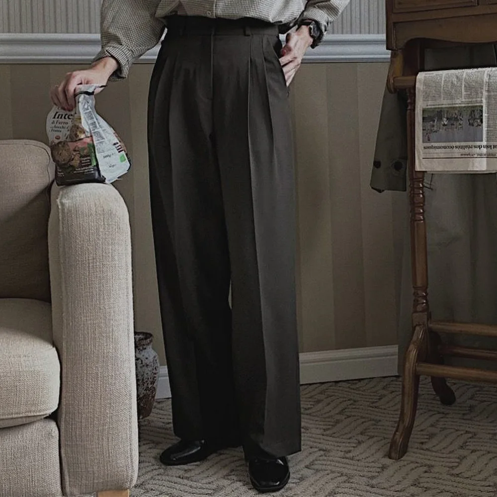 

Mens Blended High Waist Suit Pants Straight Solid Trousers Casual Business Office Wear Comfortable Breathable Fashionable Formal