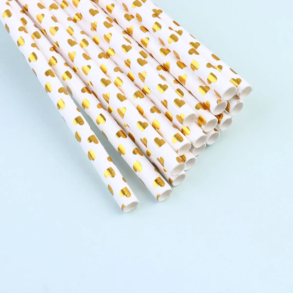 

100pcs Gold Stamping Heart Printing Paper Straws Disposable Drinking Straws For Party Wedding Coffee Tea Bar Kitchen Barware Use