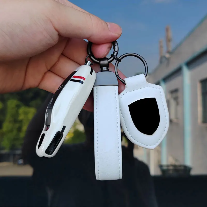 

3-Piece Set Porcelain White Key Cover Key Shell Case Suitable for Porsche Cayenne Macan 718 Taycan 911 Panamera